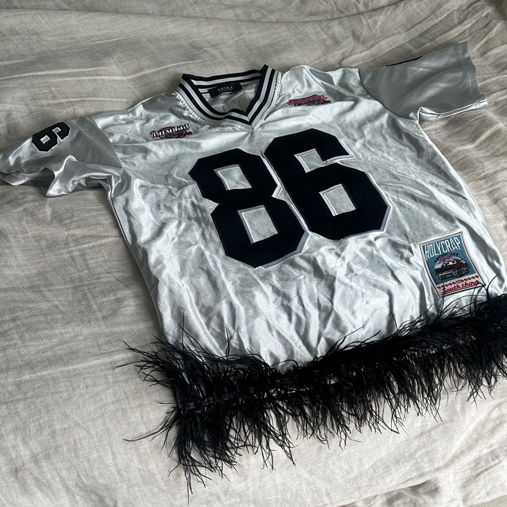 AKIRA Silver and Black Feathered Mini Dress